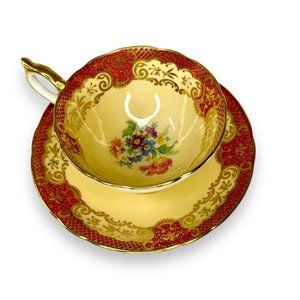 VTG AYNSLEY COVENTRY DECO 7840 ENGLAND BONE CHINA FOOTED TEA CUP & SAUCER C.1939